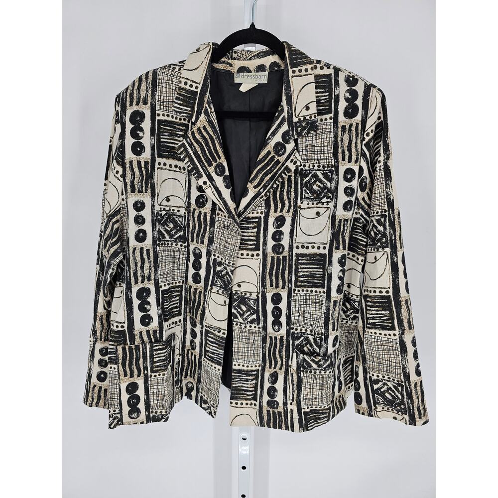 Vintage DressBarn Women's Tan & Black Abstract Single Button Blazer Size 2X